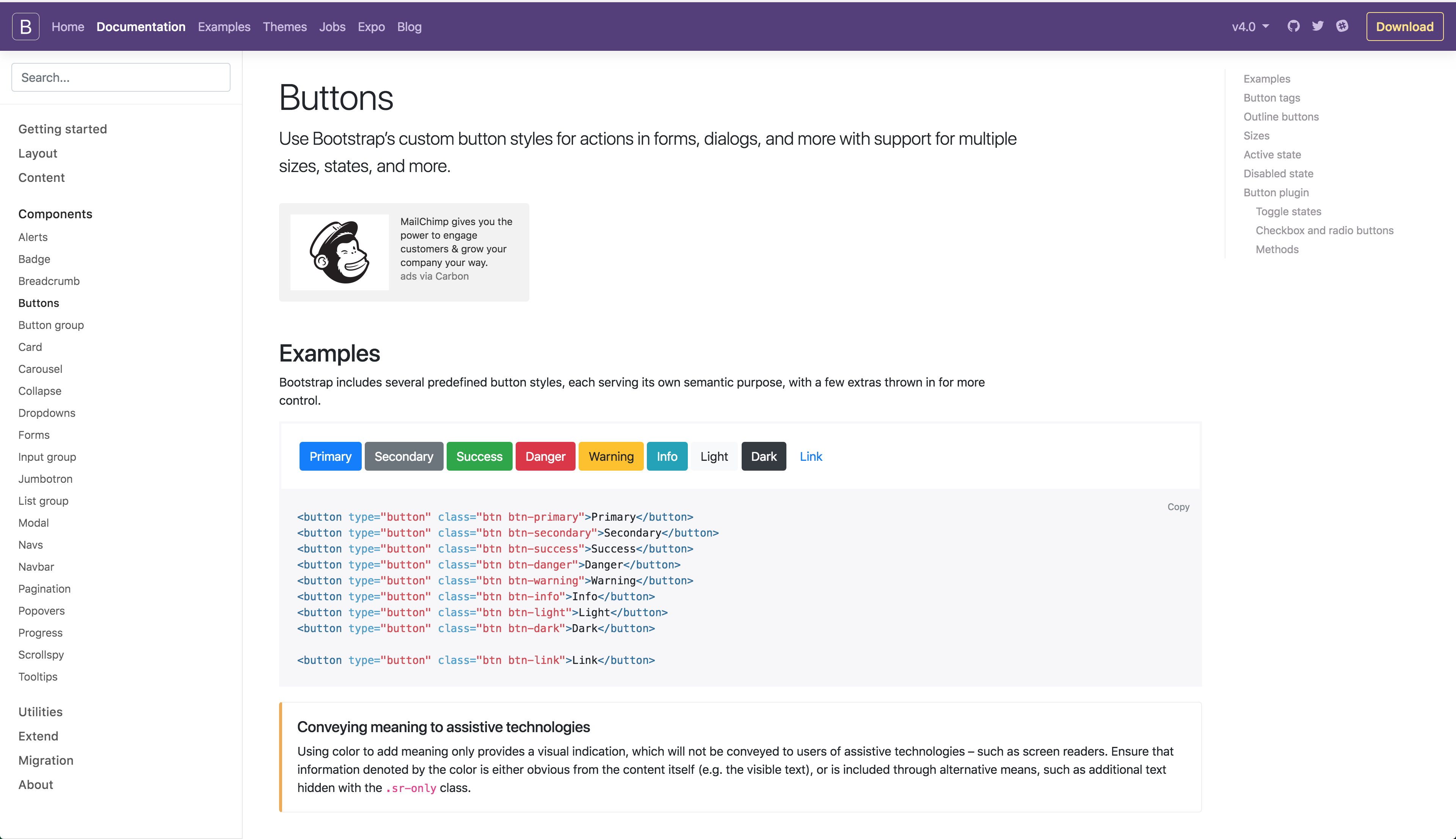 Example of CSS framework libraries, including a screenshot of Twitter Bootstrap's button styles
