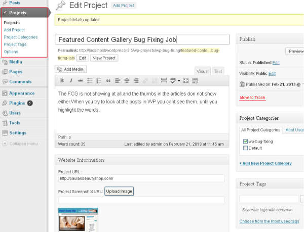 WP Projects Portfolio With Customer Testimonials